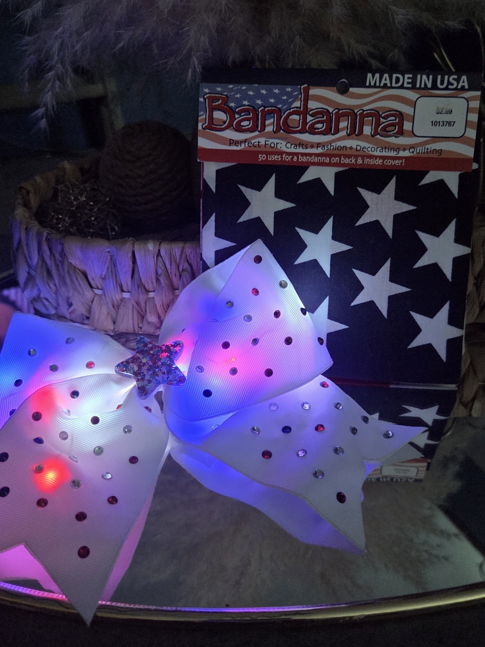 Patriotic Light Up LED Bow + USA Flag Bandanna